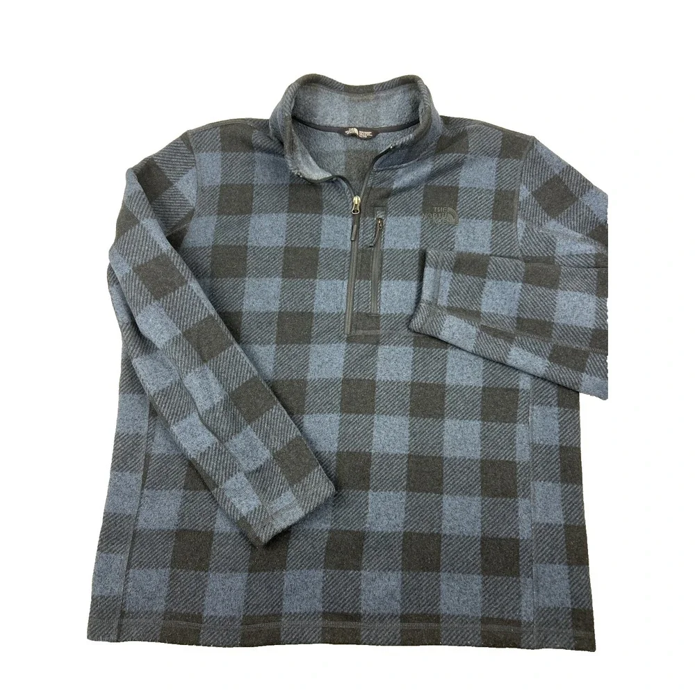 The North Face Jacket Mens 2XL Blue Plaid Zip Pocket Fleece 1/2 Zip Pullover